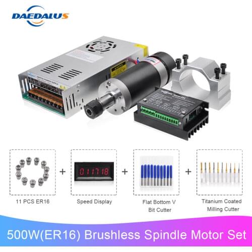 Brushless Spindle Motor DC Air Colled CNC Motor 55MM Clamp Bracket Switching Power Supply Stepper Motor Driver 11pcs ER16 Collet