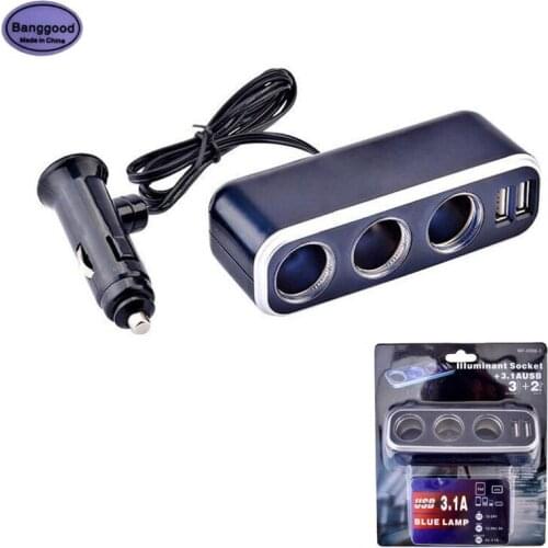 DC 12V/24V 120W 3 Way Universal Car Cigarette Lighter Adapter illuminant Sockets 5V 3.1A Output Dual USB Ports Splitter Charger