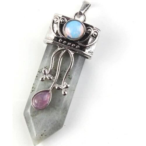 FYJS Unique Jewelry Labradorite Stone Silver Plated Flower Sword Shape Pendant For Party Gift