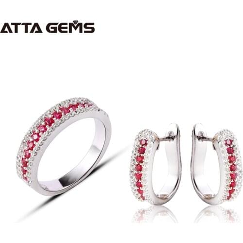 Ruby Sterling Silver Jewelry Set Round Cut Created Ruby Women Fine Jewelry Exquisite Style Women Birthday Gift Party Jewelry