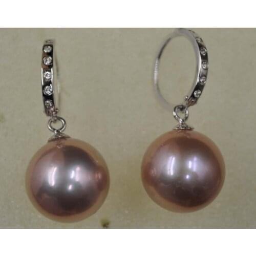 AAA GORGEOUS Circle Strling silver Hook 13mm round rare purple pearl earring dangle