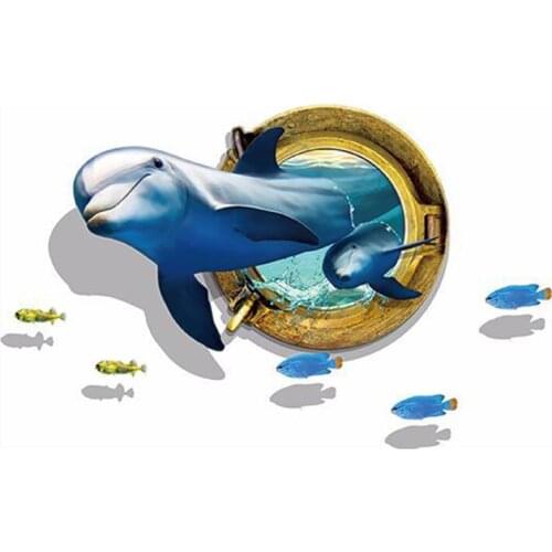 Lanke Waterproof 3D Wall Stickers Cartoon Dolphin, Removable DIY Creative Wall Sticker, Home Decoration Art for Kid Living Room
