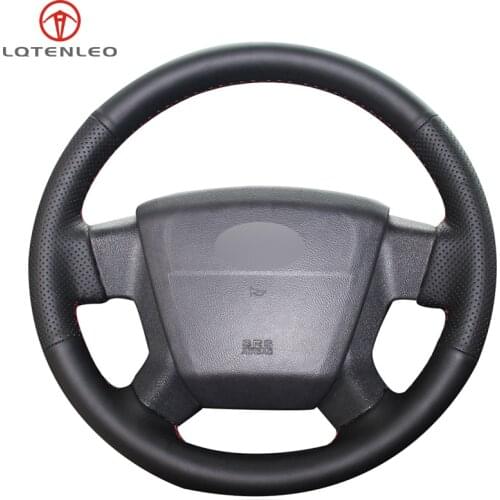 LQTENLEO Black Genuine Leather DIY Hand-stitched Car Steering Wheel Cover For Jeep Compass 2006-2010 Old Patriot 2007-2010