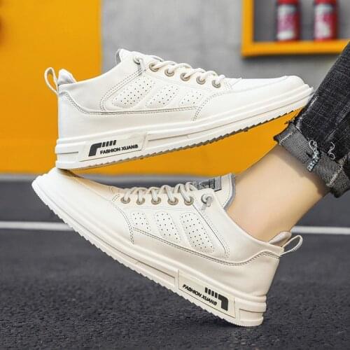 Autumn Leather Mens Sneakers White Breathable Casual Men Shoes Big Size Black Man Vulcanized Shoes Joker