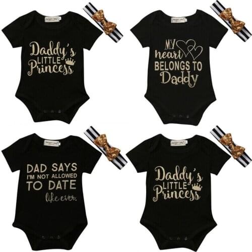 0-18M Newborn Baby Boy Girl Short Sleeve Letter Print Cotton Romper Jumpsuit Headband 2PCS Outfits Summer Clothes