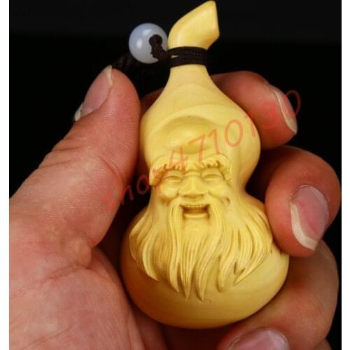 Natural boxwood, pure hand-carved longevity star gourd small ornaments, exquisite handicraft decorations