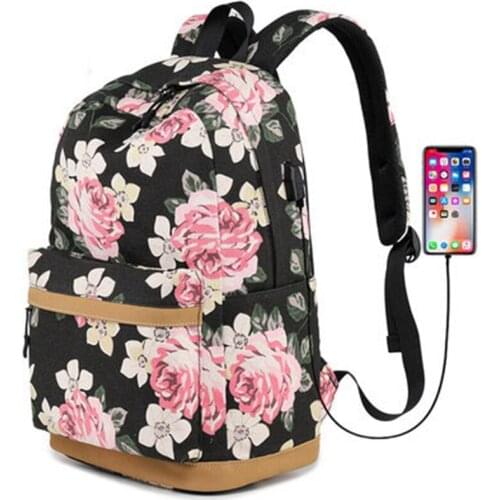 Canvas new middle school student bag fashion female backpack travel leisure backpack female bag computer bag girl USB backpack