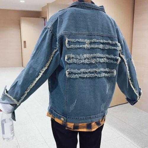 Wholesale 2020 New mens Korean tassel cowboy denim jacket handsome fashion scratching personality single-breasted coat men