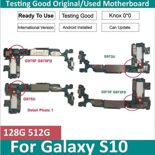 Original Motherboard For Samsung Galaxy S10 Plus G975U G973U S10E G970U Unlocked Snapdragon MainBoard Android 9