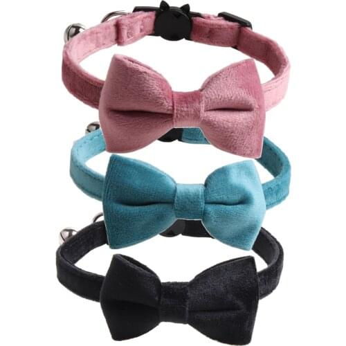 Cat Collar Breakaway with Bell Bowtie 6 Colors Adjustable Safety Buckle Velvet Soft Bow Collars for Cat Kitten Kitty Dog Puppy
