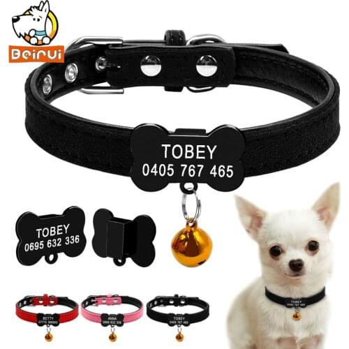 Personalized Dog Collar Padded Adjustable PU Leather ID Collars Bone Metal Engraving Red Pink Black XXS For Small Medium Dogs