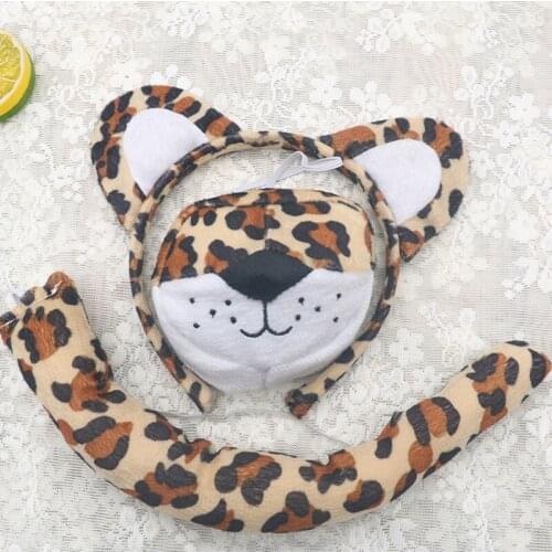 Christmas hair plush cute cartoon animal leopard suit headband tail tie nose costume cosplay props party birthday gift