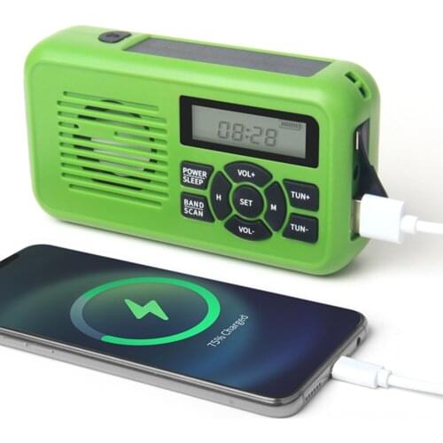 Portable FM / AM / WB Weather radio hand crank emergency radio solar powered with LED flashlight desk lamp mobile power bank
