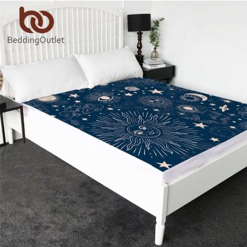 BeddingOutlet Witchcraft Bed Sheet Sun and Moon Microfiber Fitted Sheet Hippie Queen Mattress Cover Galaxy Celestial Bedding 1pc