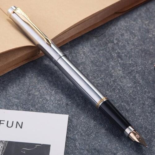 Hero 200A 14K Gold Collection Steel Fountain Pen Steel Silver Barrel With Golden & Silver Clip Fine Nib 0.5mm Pen With Gift Box