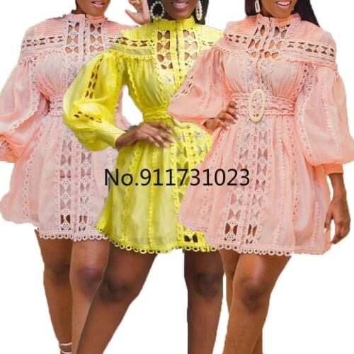 S-5XL Plus Size African Dresses For Women Africa Clothes Long Sleeve Dress Dashiki Ladies Clothing Ankara Africa Lace Dress