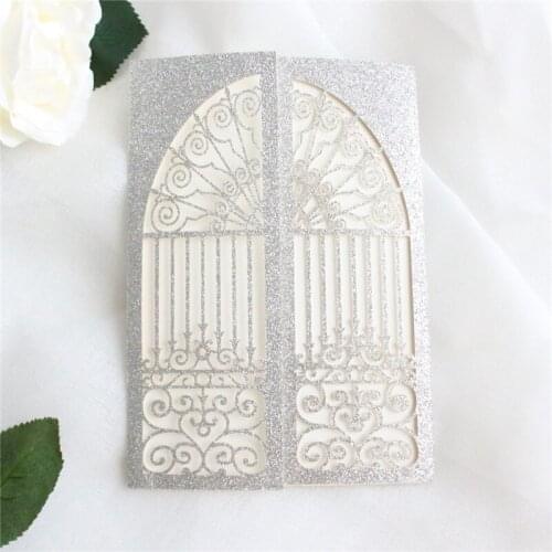 Silver cards invitations bridal rural door laser cut wedding invite personalized printing