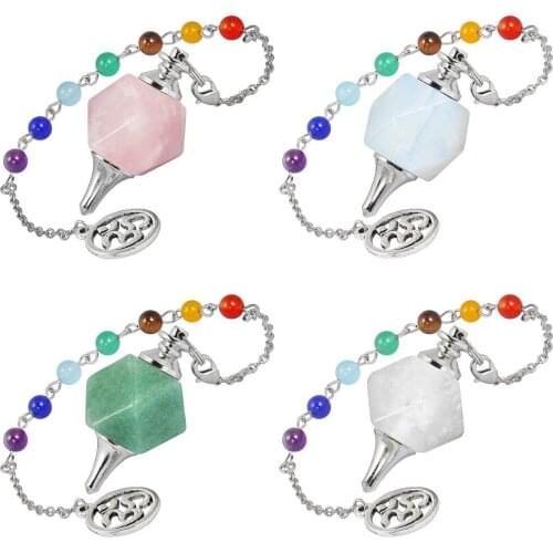 SUNYIK Faceted Stone Pendulum with 7 Chakra Chain Crystal Point Healing Reiki Dowsing Wicca Divination Tool