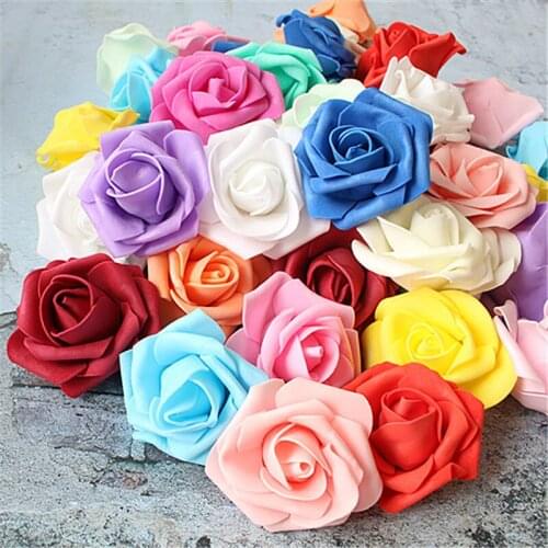 Wedding Decoration 100PCS 6-7cm Rose Flower DIY Monochrome Flower Simulation Foam Handmade Garland Flower Artificial Jewelry