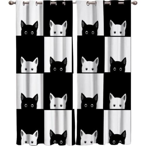 Geometic Black White Cat Window Treatments Curtains Curtain Bathroom Bedroom Kitchen Drapes Swag Kids Window Treatment Sets