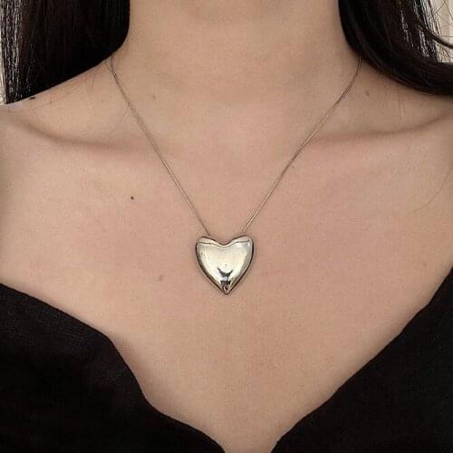 Punk Personality Design Stainless Steel Chain Love Heart Pendant Necklace For Women Korean Fashion Jewelry