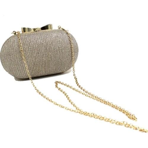 Golden Evening Clutch Bag Women Bags Wedding Shiny Handbags Bridal Metal Bow Clutches Bag Chain Shoulder Bag