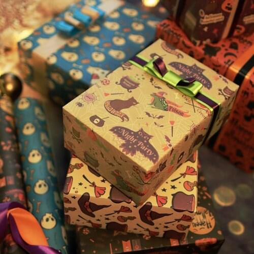 10pcs New Kraft Gift Wrapping Paper New Halloween Gift Paper Pumpkin Ghost Castle Craft Paper