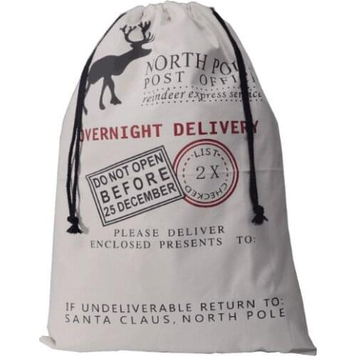 100pcs/lot 50*70cm Christmas gift bag large canvas Santa sack reindeer organic heavy canvas drawstring bag