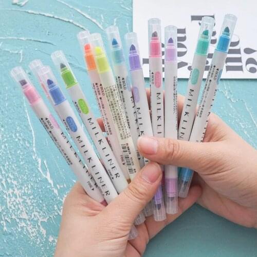 12 Colors/set Cute Mild liner Pens Highlighter Dual Double Headed Fluorescent Pen Drawing Marker Pen Stationery