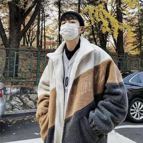 2019 mens winter mens warm lambskin jacket corduroy long sleeve winter jacket mens jacket