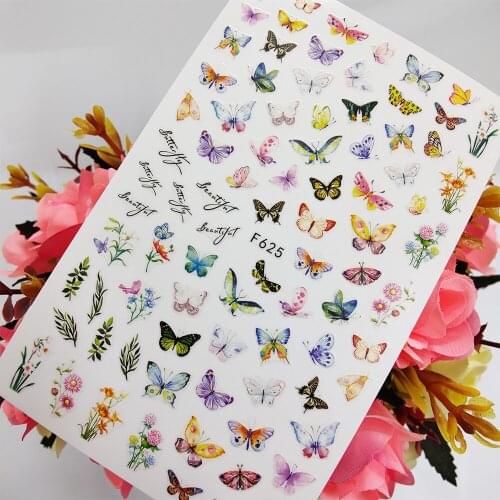 3D Nail Sticker Art Foil Beautiful Butterfly Colorful Flower Daisy Nail Decoraciones Sliders Adhesive Design Manicure Accesorios