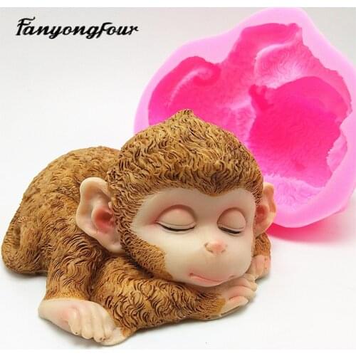 3D cute little monkey silicone mold fondant cake mold resin gypsum chocolate candle candy mold free shipping