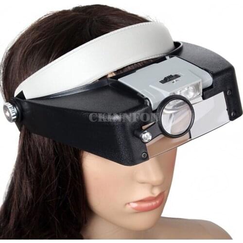 DHL 50PCS 1.5X 3X 6.5X 8X Lighted Magnifying Glass Headset LED Headband Magnifier Loupe 81007-A
