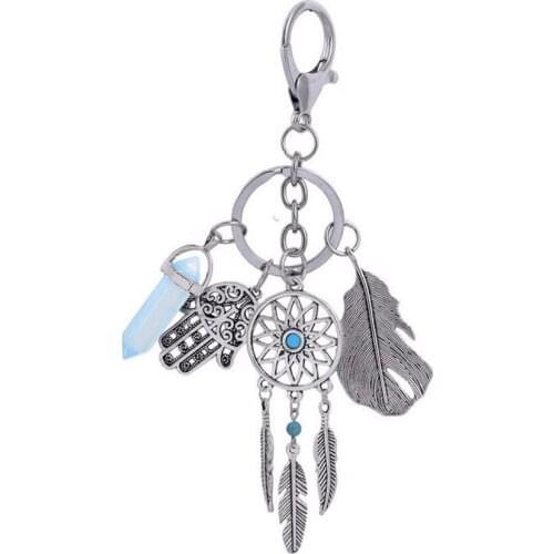 Dreamcatcher Keychain European American Indian Pop Bohemian Feather Vintage Stone Accessories Car Key Keyring2021