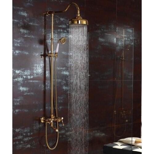 Free ship Gold Pvd clour Waterfall Rainfall shower tub faucet mixer tap with handshower