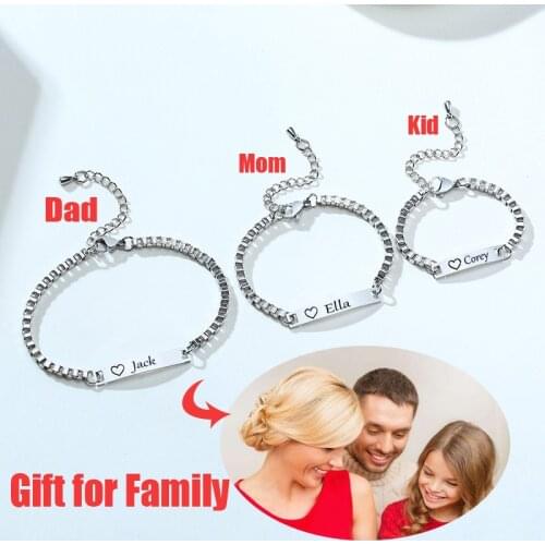 Custom Name Stainless Steel Mom Dad Kids Family Bracelets Men Women Letter Adjustable Heart Bracelets Girls Jewelry