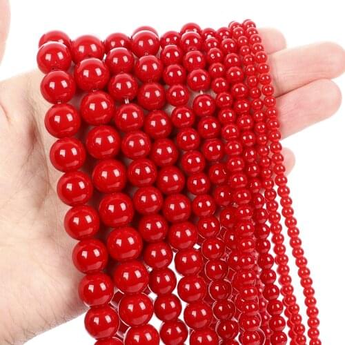 Natural Stone Beads Imitation Red Coral Jade Round Loose Beads for Jewelry Making Needlework Bracelet DIY 4-12 MM