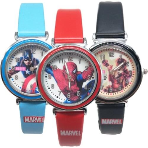 Cartoon Disney Spiderman Iron-man Captain America Watch Childrens Anime Figure Quartz Watchs Boy Toy Watches Kids Clock Gifts