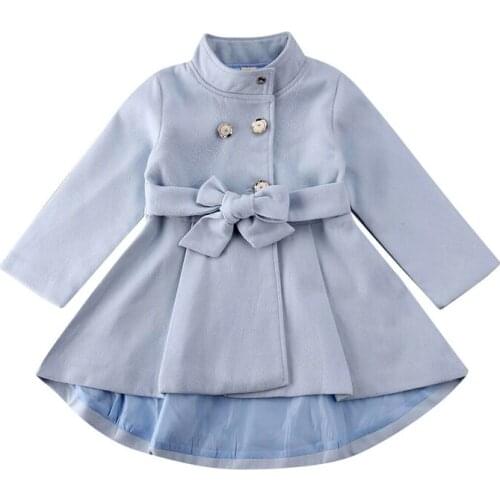Toddle Kids Baby Girl Outerwear Trench Coat Long Dress Long Sleeve Button Fashion Warm Windbreaker Jacket Autumn Winter 1-5Y