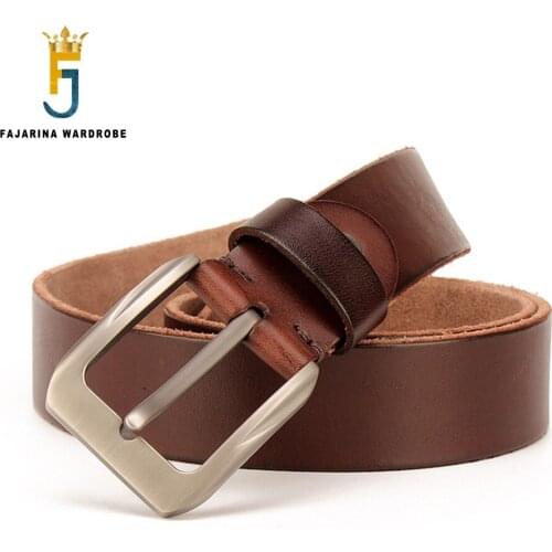 FAJARINA Mens Top Quality Solid Cowhide Belts Men‘s Cow Genuine Leather Pin Buckle Metal Belt Men 10 Years Used 3.8cm N17FJ899