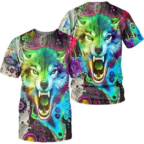 PLstar Cosmos Wolf 3D Printed t shirts women for men Summer Casual Tees Short Sleeve T-shirts Animal Short Sleeve Style-5