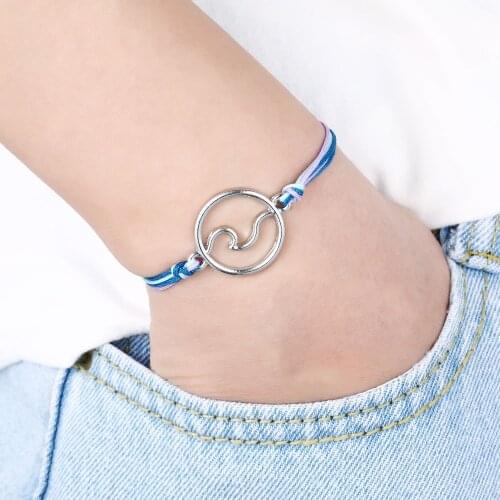 Hot Sale Summer Style Beach Ocean Jewelry Make a Wish Silver Wave Charm Bracelets for Women