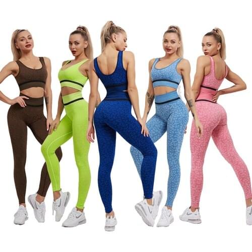 Leopard print sports fitness beauty back bra high waist hip hip running trousers fitness yoga suit