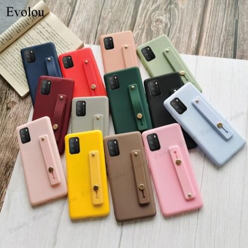 Wristband Candy Color Phone Case For Xiaomi POCO X3 NFC Case Finger Grip Matte Soft Silicone Back Cover For Xiaomi POCO M3 Cover