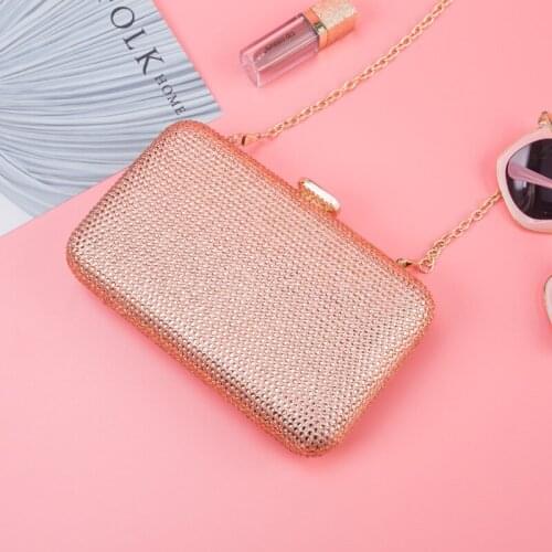 New Fashion Women Champagne Color Clutches Bags Ladies Formal Evening Bags Wedding Clutch Purse Party Chain Shoulder Bag Wallet