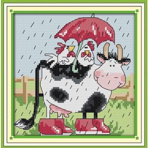 Joy Sunday Needlework DIY Cross stitch Set For Embroidery kits Precise Printed Cows and chicken Patterns Counted Cross-Stitching