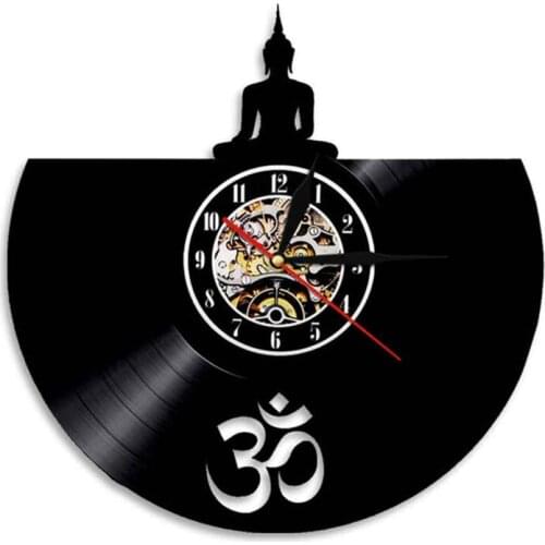 Om Buddha Meditation Zen Wall Art Wall Clock Yoga Studio Wall Decor Vinyl Record Wall Clock Sitting Buddha Clock