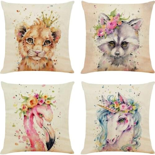 Cute Animal 45x45cm Cushion Cover Decorative Pillows Fashion Seat Cushions Home Decor Soft Flax Car Throw Pillow Sofa Pillowcase