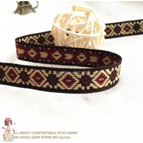 New 1/2 "12MM 20yards wine red geometric accessories handmade lace ribbon single face brown woven jacquard ribbon dog collar