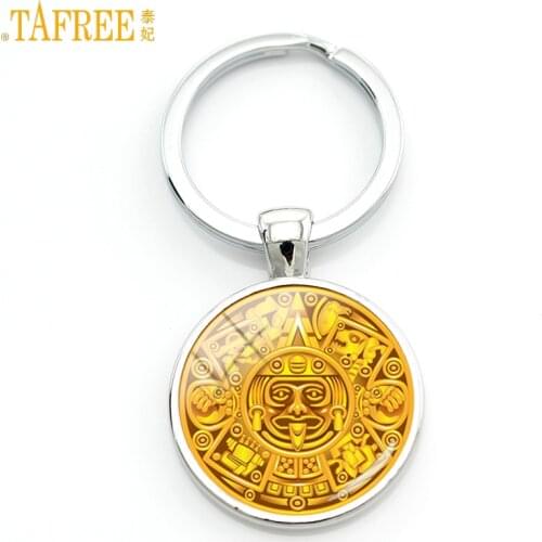 TAFREE 2017 new vintage Mayan Calendar keychain antique sun Astronomy Archaeology Aztec Calendar men key chain ring holder CT695